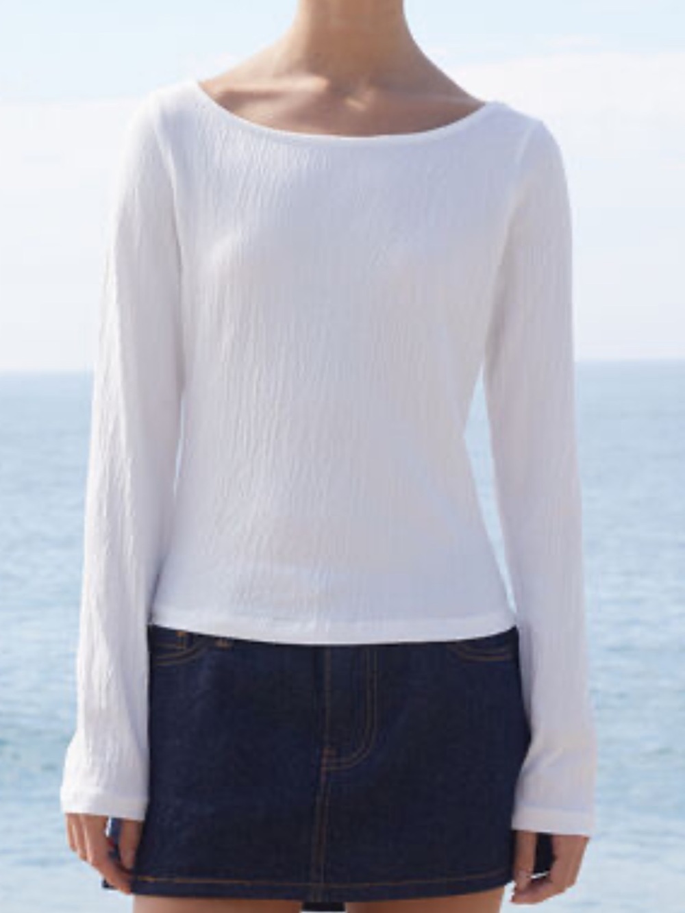 Brandy Melville White Long-Sleeve Textured Top